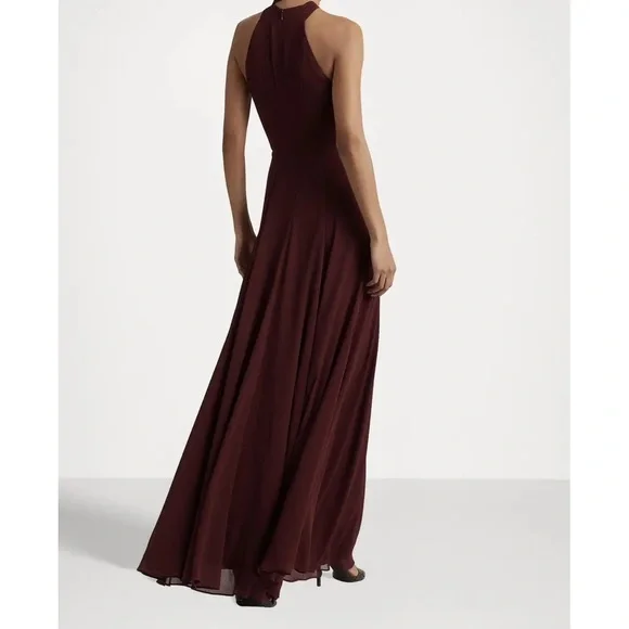 NWT Ralph Lauren Buckle Trim Georgette Halter Gown - Picture 2 of 11
